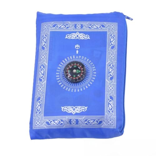 1pc Muslim Travel Prayer Rug with Pouch Islamic Portable Pocket Mat (Blue)