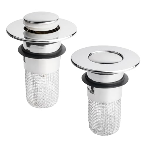 2 Pcs Universal Bathroom Sink Plug Replacement Pop Up Sink Plugs Wash Basin Plugs Stainless Steel Drain Stopper Hole Plug Cover Hair Catcher with Strainer for 30mm-40mm Bath Kitchen Drain Holes