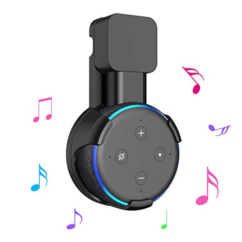 Soporte de Pared para Dot (3.u00aa Generación), Toolove Attacco per Dot 3rd Alexa Home Voice Assistants, Organizador de Cable Incorporado, Estuche Compacto en cocinas, baño y Dormitorio - Negro