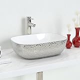 J-FAMILY 18.3'' x 13'' Bathroom Vessel Sink Leopard Texture Silver Ceramic Sink Bowl Above Counter Vanity Sink Bathroom Artistic Wash Basin