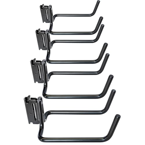 MorScan 4 Pack E Track Double J Hooks Heavy Duty Black Large Steel Shovel/Tool Hanger for Store Long Handled Tools E Track Tie Down Accessories for Trailers Trucks Garden Tools Organizers Storage