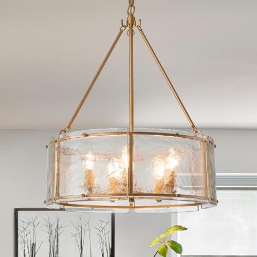 Kunlinzhu 20.47' Glass Gold Chandeliers for Dining Room,Drum Dining Room Light Fixtures Over...