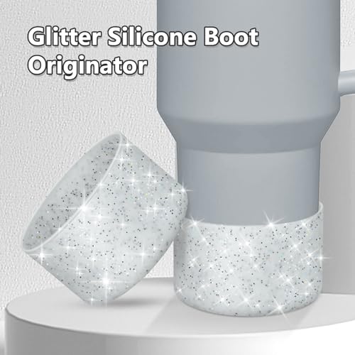 Image of WUQID Protective Bling Silicone Boot, Compatible with Stanley Tumbler 20-40oz & Hydro Flask Water Bottle 12-24oz and More Bottles /Tumblers Bottom of 2.83-2.95in, Glitter Reduces Dents Sleeve Cover