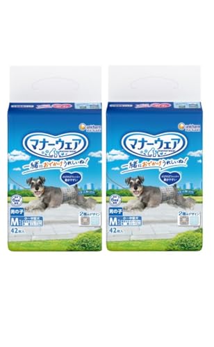 ユニ・チャーム 【セット販売】マナーウェア 男の子用 小～中型犬用 Mサイズ 青チェック・紺チェック 42枚×2コ