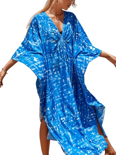 Image of IMAGEKOPE Women's Plus Size Animal Print V-Neck Batwing Kaftan Beach Dress Bathing Suit Cover-Up Loungewear