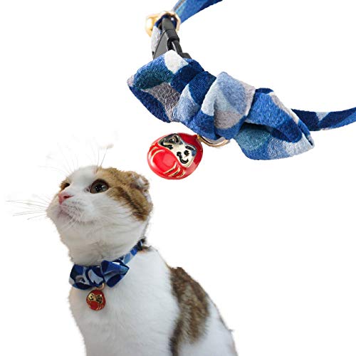 Necoichi Daruma Charm Bow Tie Cat Collar (Blue)