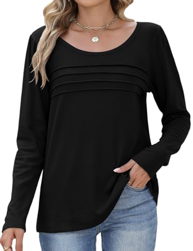 PASUDA Maglia Manica Lunga Donna Maglietta Termica Invernale Caldo Girocollo Casual Bluse Elegante Tops con Foderato Autunno T-Shirt (Nero, L)