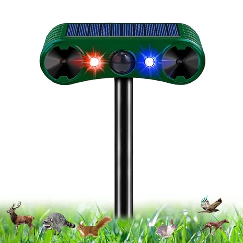 Katzenschreck Ultraschall Abwehr, Tiervertreiber 2 Modi Solar Katzenvertreiber mit Bewegungsmelder und Blinklicht, IP55 Wasserdicht Marderschreck...