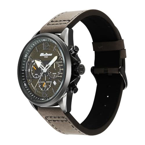 Image of Titan Octane Cred Analog with Green Dial Grey Leather Strap Watch for Men - 90238KL01