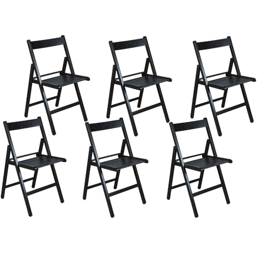 PALUPLUS 6 Sedie Pieghevoli in Legno di Faggio di colore Nero, Misura 42x40x78 cm, Sedia Salvaspazio Richiudibile, Struttura Resistente, Comoda Seduta, per Esterno ed Interno - 3123C