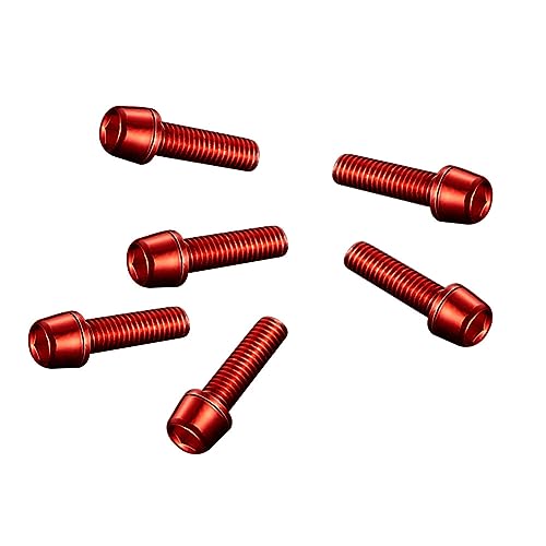 6 Pack Titanium Ti Allen Hex M5x18mm Tapered Head Bolt with Washer Screw for Bicycle Stem Parts, Red