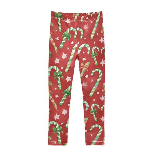 Green Candy Cane Bow Star Girls Leggings Ultra Soft Compression Yoga Gym Pants for Kids 4-10T