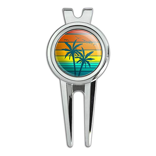 GRAPHICS & MORE Sunset with Palm Trees Graphic Golf Divot Repair Tool and Ball Marker