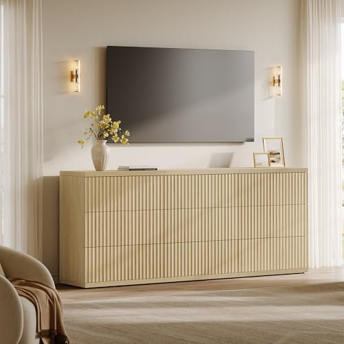 Image of SICOTAS Fluted Buffet Cabinet with Storage, Modern Sideboard Credenza with Larger Drawers, Mid Century Coffee Bar Table Media Console Accent Table for Dining Room Kitchen Hallway (3 PCS)