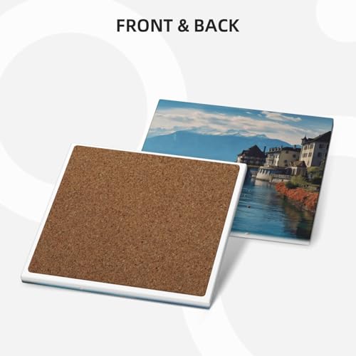Dessous de verre céramique absorbant de qualité supérieure à dos liège lac Léman - 3