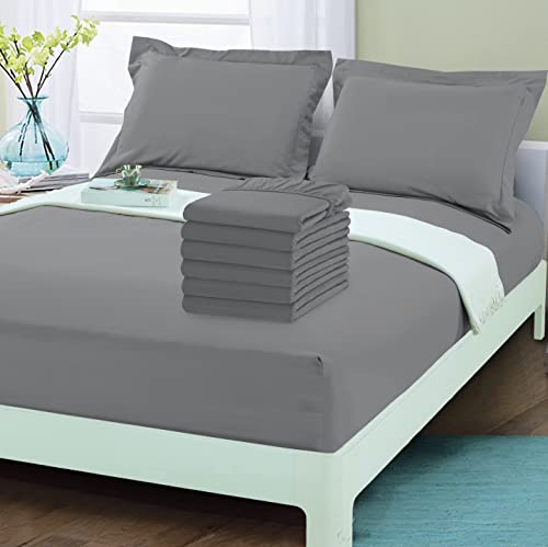 Elegant Comfort 6-Pack Fitted Bottom Sheets 1500 Thread Count Premium Hotel Quality, Deep Pocket, Wrinkle-Free, Stain And Fade Resistant, 6Pack Fitted Sheet, Twin/Twin Xl, Gray #TOP1
