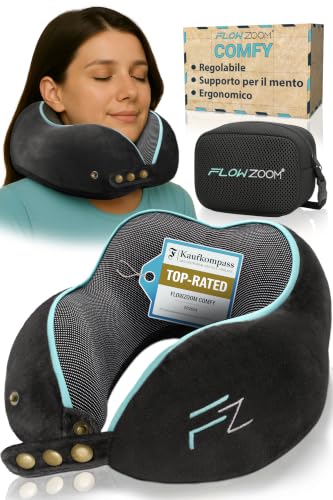 כרית צוואר מתכווננת FLOWZOOM עם קצף זיכרון ותמיכה 360°