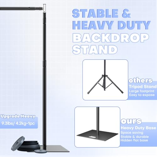 Image of HAYOHRT 10x10 ft Pipe and Drape Backdrop Stand Kit Heavy Duty Backdrop Stand Adjustable Photo Background with Metal Base for Parties Wedding Video Studio Birthday Background Stand