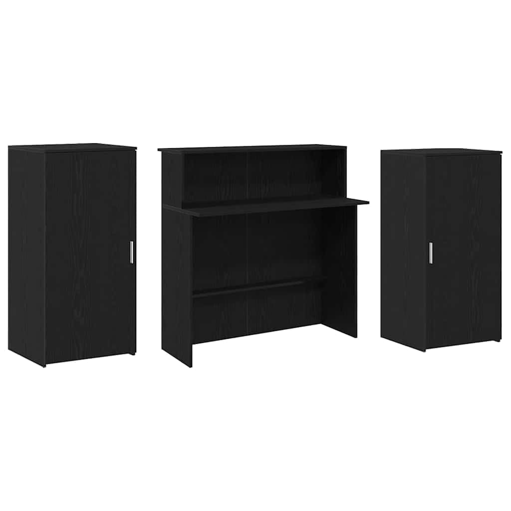 Banco di ricevimento nero effetto rovere, 200 x 50 x 103,5 cm, mobile per ufficio per reception, con cassaforte e spazio di archiviazione integrato, scrivania versatile per la casa e