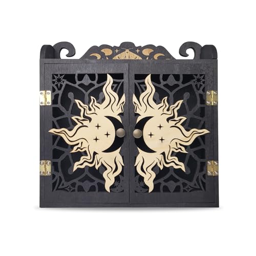 FNYDOX Large Crystal Display Shelf Case for Stones, Carved Sun