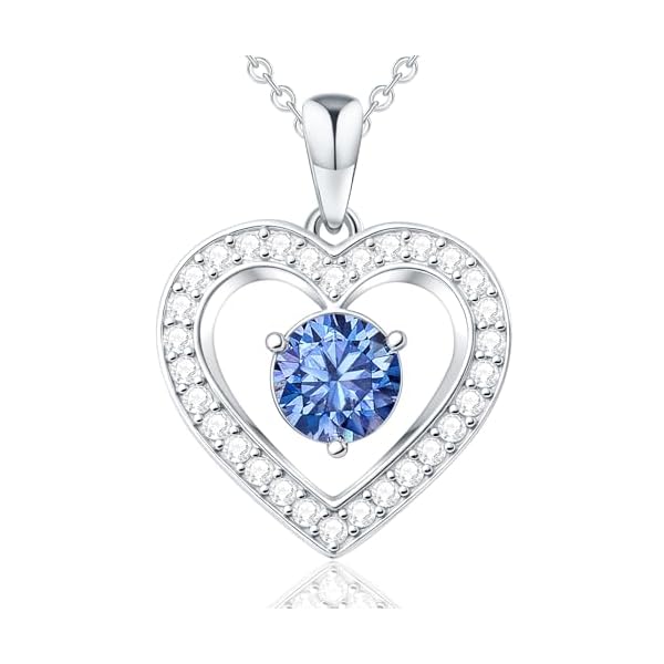 Full Moissanite Heart Necklace - No CZ! 2ct Vibrant Birthstone & 30 White Gems | 12 Month Gifts for Wife, Mom, Her | Anniversary, Valentine's Day, Mother's Day Jewelry