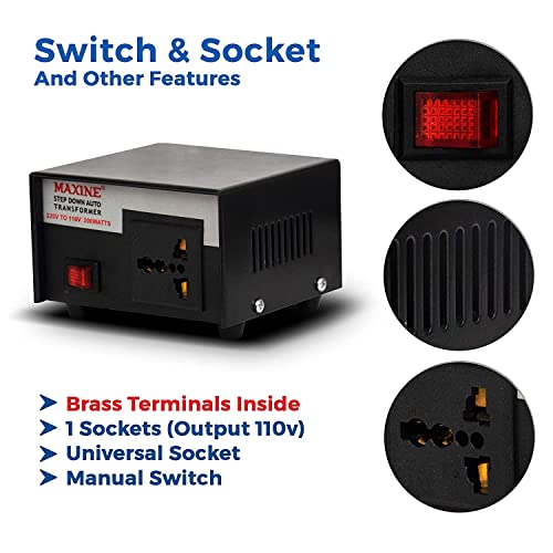 Image of Maxine Step Down Voltage Converter 220v to 110v Voltage Converter for US,Taiwan,Canada products used in India | 200W Step Down Voltage Converter for US device (200)