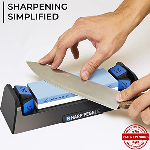 Sharp Pebble Knife Sharpening Stone Kit-Grit 1000/6000 Wet Stone-Built In Angle Guides 15/17/20/22 Degrees- Professional Whetstone Knife Sharpener Stone Set With Plastic Base #TOP1