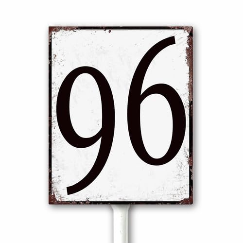 Aluminum Number Sign 96 Metal Numbered Yard Sign With Stake Outdoor for Tennis Court, Parking Lots, Floor, Dock, Court, Aisle, Field, Farm 20x30 CM High Visibility Rust Free (Retro White) — image 1