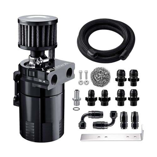 EVIL ENERGY Oil Catch Can, 300ml Baffled Catch Can Kit with Breather Filter, Universal Aluminum Air Oil Separator 2 Port with 10AN CPE Fuel Hose & Fitting Kits