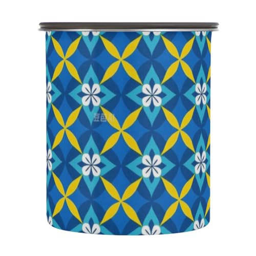 Amooorous Recipientes de almacenamiento de acero inoxidable con diseño de flores japonesas vintage azules y amarillas para almacenamiento de alimentos, apilables, con botón pulsador, herméticos