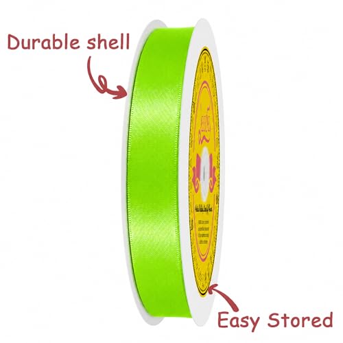 Image of Double Face Fluorescent Green Satin Ribbon 7 /8 Inch X 100 Yards Polyester Ribbon for Gift Wrapping Very Suitable for Weddings Party Hair Bow Invitation Decorations and More