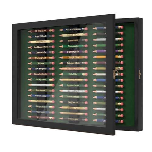 MIYOLU Golf Pencil Display Case Holds 51 Pencils Golf Pencil Holder Display with Acrylic Cover Wall Mount or Tabletop Golf Pencil Display for Home Office Decor and Golf Gift