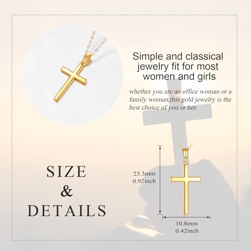 KECHO 14K Gold Cross Necklace for Women Yellow Gold Religious Simple Cross Pendant Necklace Jewelry for Her Girls Mother Daughter Wife Jesuits4