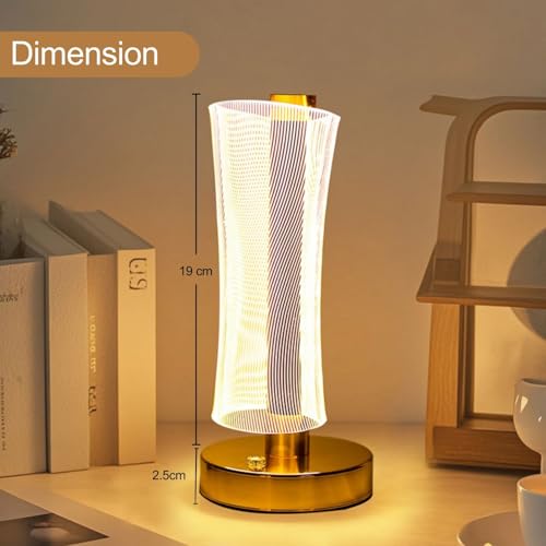 Image of One94Store 3D Acrylic LED Night Lamp with Gold Base - Starry Sky Waist Design 2, Touch Control Cordless Decorative Table Light for Bedroom, Living Room & Home Decor (Pack of 1, Plastic Body)