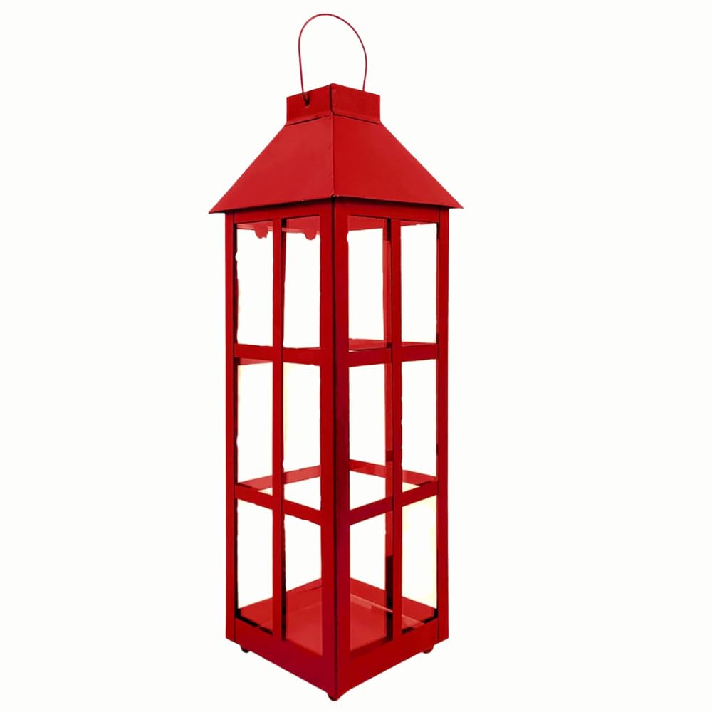 Extreme Karigari Red Powder Coated Metal Lantern with Fiber Panels | 20 Inch Decorative Hanging Candle Holder for Home, Garden, Festive & Wedding Décor