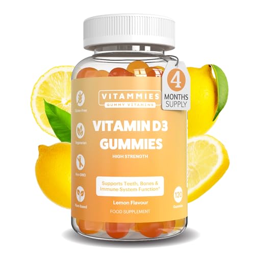 Vitammies Vegan Vitamin D3 Gummies 4000 IU | High Strength Vitamin D Chewable Gummy | 4 Month Supply | Vegetarian | Gluten-Free | Non-GMO | 120 Count | Lemon Flavour | Vitamin D Gummies for Adults