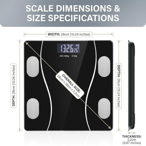 Image of Smart Bluetooth Body Fat Scale Digital Weight Scale with Mobile App | Bluetooth Smart Scale, Body Fat & BMI Analyzer, App Sync Data, LCD Display, High Precision Sensors, 180kg Capacity