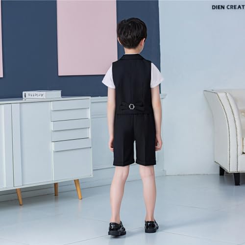 Image of LOLANTA Boys 4PCs Summer Suits, Short Suit Set for Wedding Ring Bearer Outfits Dress Clothes Vest Shirt Shorts Bow Tie