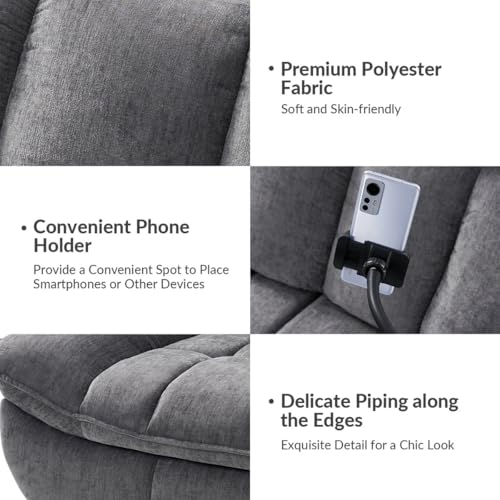 Image of Recliner Sofa 1 Seater Jace Modern Upholstered Manual Swivel Rocker Recliner with Phone Holder Color Gray