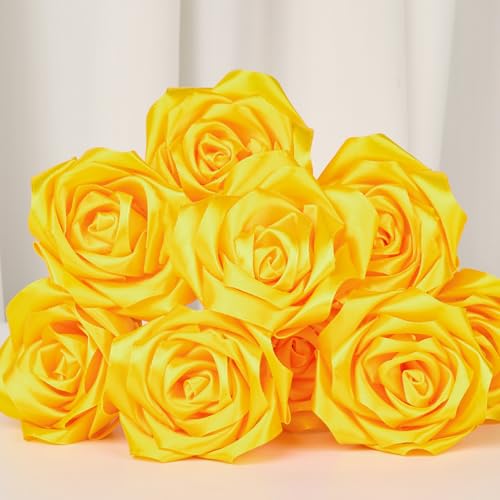 Image of Mauproy 1-1 /2 Inch Wide Yellow Satin Ribbon, 50 Yards Solid Polyester Fabric Ribbon for Roses Making, Gift Wrapping, Flower Bouquets, Wedding Decorations, Handmade Crafts