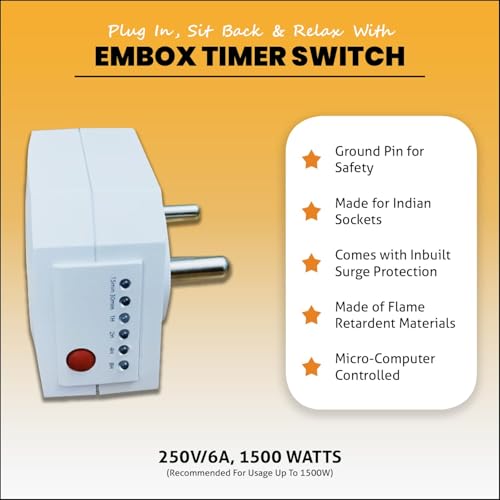 Image of Embox Timer Switch for Lights | Automatic On Off Switch Timer | Programmable Power Cut Off for Lights | Charging Mobile Laptop Lighting Glow Sign Board Aquarium1500W