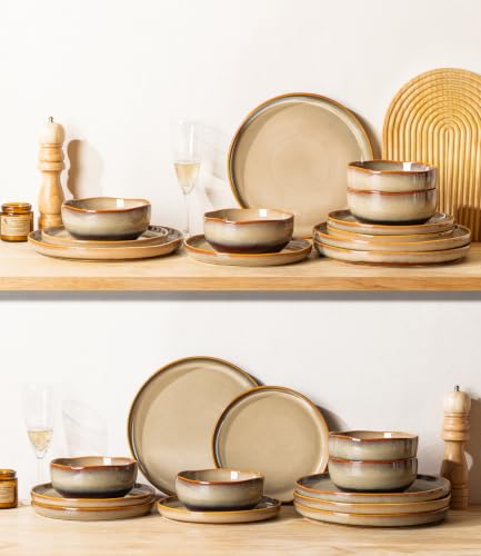 Image of TheTerra Ceramic Dinnerware Set for 6, 18-Piece Plates and Bowls Set