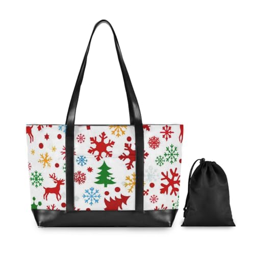 Merry Christmas Tree Snowflake Colorful trendy bags for women with zipper tote for college with diaper bolsa para laptop mujer2