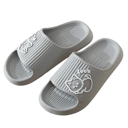 Slippers Cute Cat Home Slippers for Women Men Soft Shower Shoes Soft House Shoes Bathroom Slippers Summer Sandals(Gris,40-41)