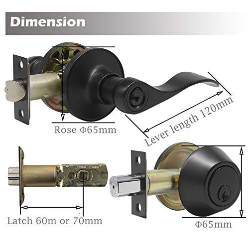 Gobrico 1Pack Exterior Door Lever Lockset With Single Cylinder Deadbolt Black Door Handle With Deadbolt Lock Set Keyed Alike, Matte Black Finished #TOP5