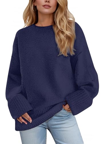 Image of Women's Oversized Crewneck Sweaters, Long Sleeve Fuzzy Knit Casual Chunky Warm Fall Pullover Sweaters Top Trendy Outfits