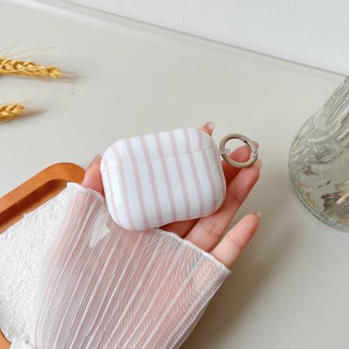Image of MINSCOSE for AirPods Pro 3rd Generation Case (2025),Cute Striped Aesthetic Pattern Design with Trendy Keychain Ring,Soft TPU Protective Shockproof Cover with Cleaner Kit for Airpods Pro 3-Khaki