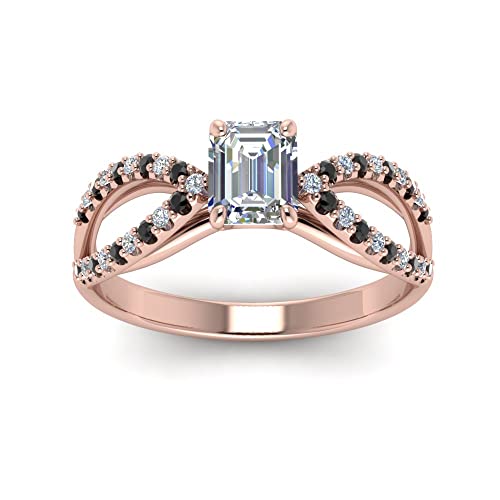 Image of 55Carat Choose Your Gemstone Reverse Pave Split Shank Diamond CZ Ring Rose Gold Plated Emerald Shape Split Shank Engagement Ring Minimal Modern Design Birthday Gift Wedding Gift US Size 4 to 12