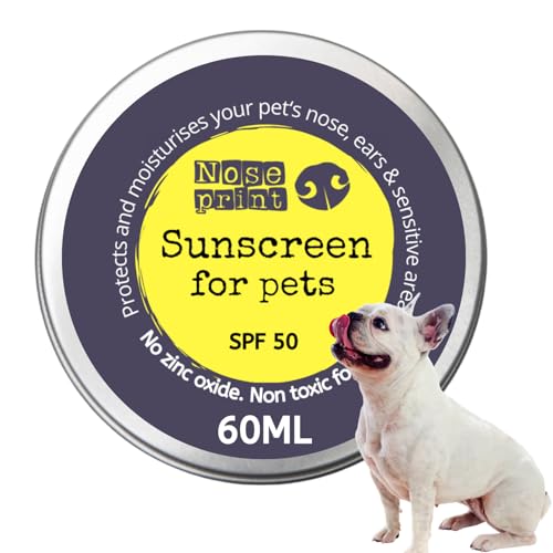 Noseprint Bálsamo de protección solar SPF 50 para mascotas, 60 ml en lata, protector solar hidratante para perros y gatos, fórmula no tóxica, bálsamo para nariz y patas de perro, protección solar para