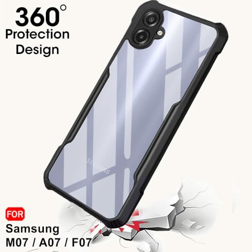 Image of TheGiftKart Shockproof Crystal Clear Back Cover Case for Samsung Galaxy M07 / F07 | 360 Degree Protection | Protective Design | Transparent Cover Case for Samsung M07 / F07 (PC & TPU, Black Bumper)